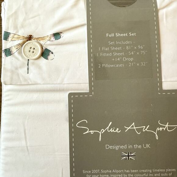 Sophie Allport London DRAGONFLY FULL Sheet Set 100% Cotton NIB New! - Picture 4 of 4